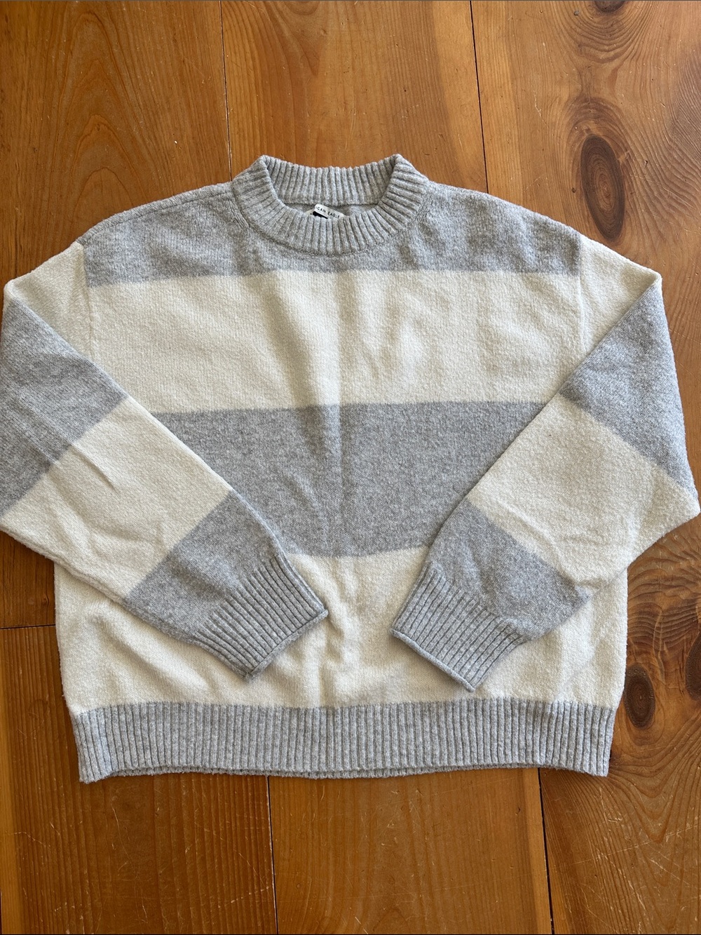 American Eagle Outfitters Striped Crewneck Sweater in Gray and Cream